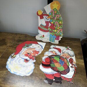 Vintage Eureka Christmas Die Cut Cutout‎ Decorations Lot Bundle 3 Santa Snowman